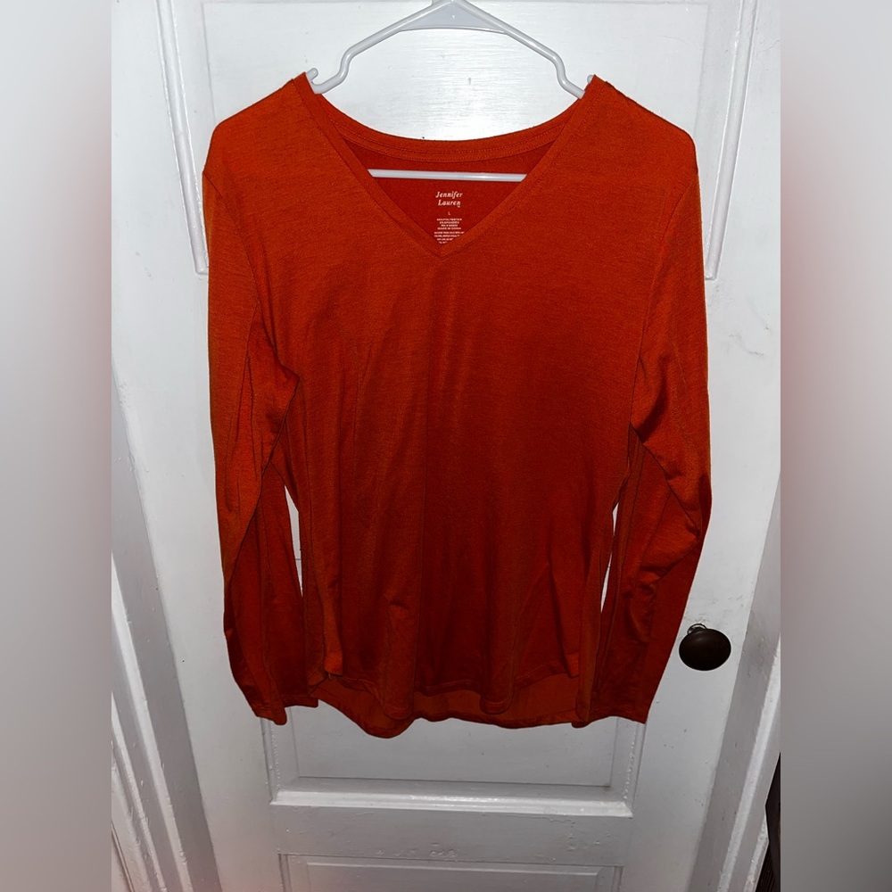 Jennifer Lauren Burnt Orange V-Neck Long Sleeve T-Shirt
